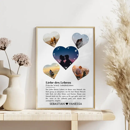 Personalisiertes Poster mit 5 Herzen Liebe Definition Mit Fotos & Namen