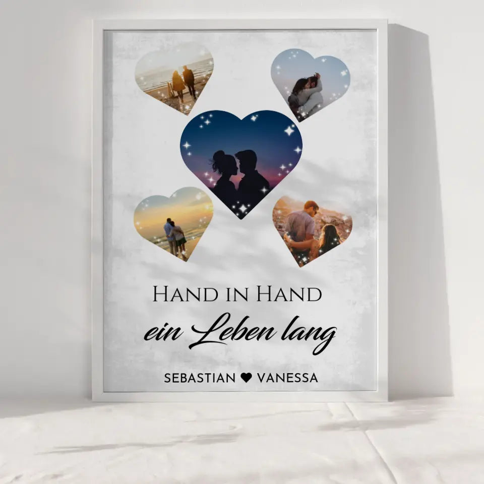 Personalisiertes Poster mit 5 Herzen Eigenes Design Mit Fotos & Namen Spruch wählbar