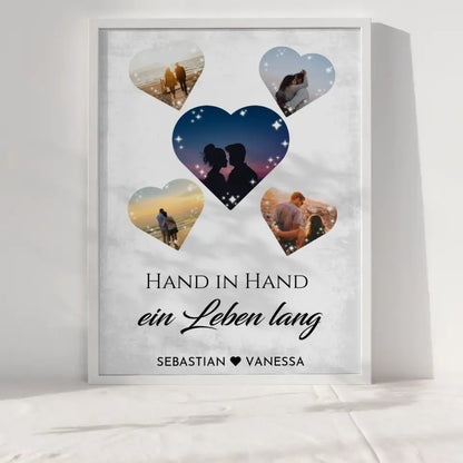 Personalisiertes Poster mit 5 Herzen Eigenes Design Mit Fotos & Namen Spruch wählbar