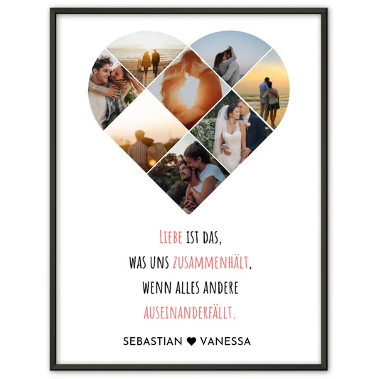 Personalisiertes Poster mit Herz aus Fotos Liebe Zusammenhalt Mit 8 Fotos & Namen