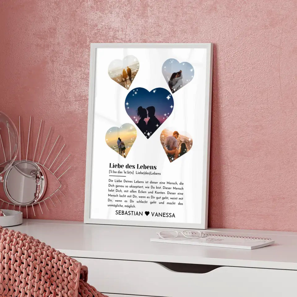 Personalisiertes Poster mit 5 Herzen Liebe Definition Mit Fotos & Namen