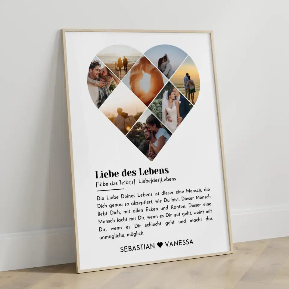 Personalisiertes Poster mit Herz aus Fotos Liebe Definition Mit 8 Fotos & Namen