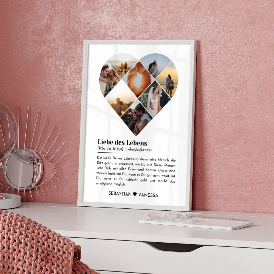 Personalisiertes Poster mit Herz aus Fotos Liebe Definition Mit 8 Fotos & Namen