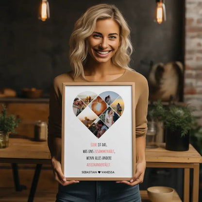 Personalisiertes Poster mit Herz aus Fotos Liebe Zusammenhalt Mit 8 Fotos & Namen Paare