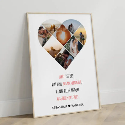 Personalisiertes Poster mit Herz aus Fotos Liebe Zusammenhalt Mit 8 Fotos & Namen Paare