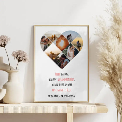 Personalisiertes Poster mit Herz aus Fotos Liebe Zusammenhalt Mit 8 Fotos & Namen Paare