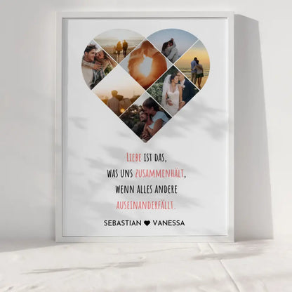 Personalisiertes Poster mit Herz aus Fotos Liebe Zusammenhalt Mit 8 Fotos & Namen