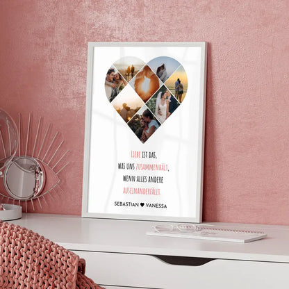 Personalisiertes Poster mit Herz aus Fotos Liebe Zusammenhalt Mit 8 Fotos & Namen Paare
