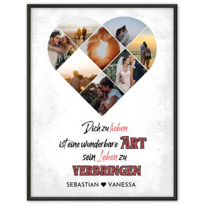 Personalisiertes Poster mit Herz aus Fotos Dich zu Lieben Vintage Mit 8 Fotos & Namen