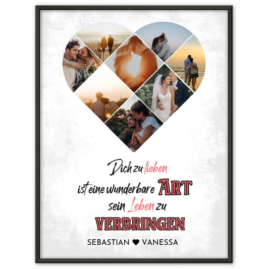 Personalisiertes Poster mit Herz aus Fotos Dich zu Lieben Vintage Mit 8 Fotos & Namen