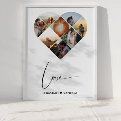 Personalisiertes Poster mit Herz aus Fotos Love Line Art Mit 8 Fotos & Namen