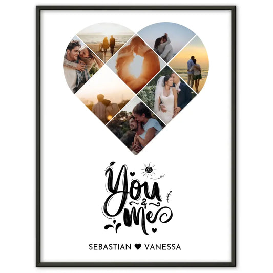 Personalisiertes Poster mit Herz aus Fotos Eigenes Design wählbar Mit 8 Fotos & Namen & Spruch wählbar