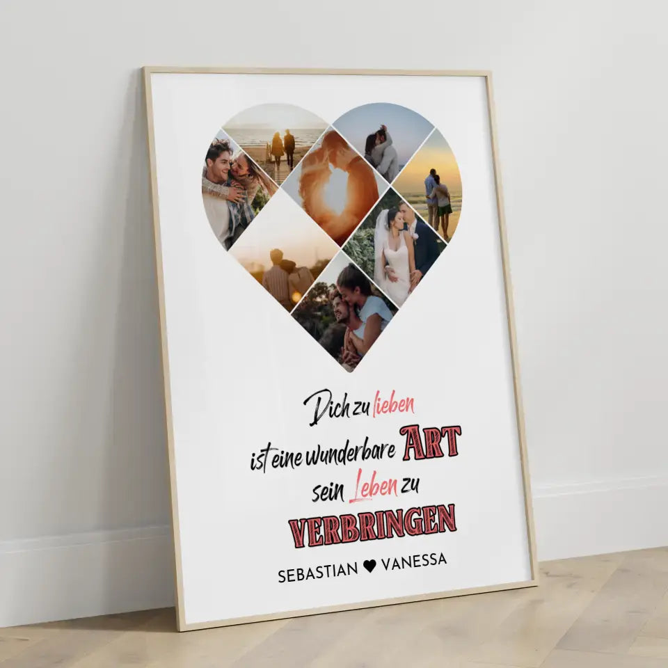 Personalisiertes Poster mit Herz aus Fotos Dich zu Lieben Mit 8 Fotos & Namen