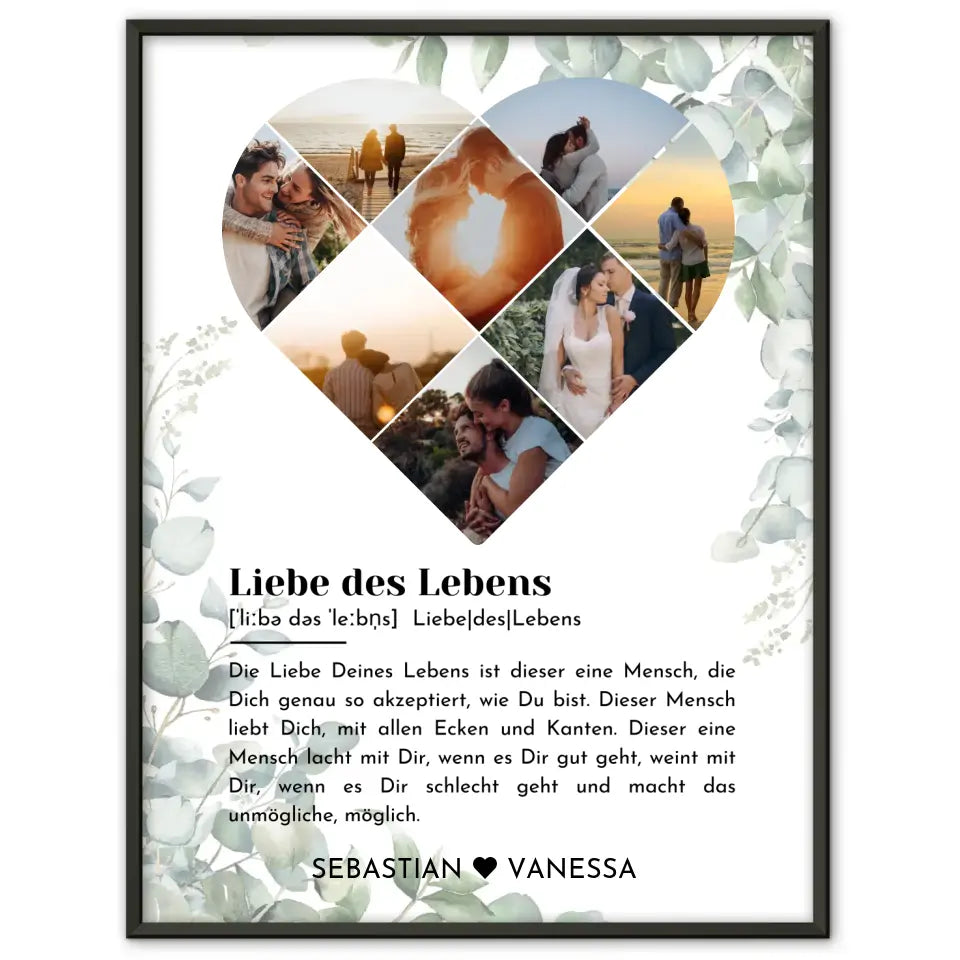 Personalisiertes Poster mit Herz aus Fotos Eukalyptus Liebe Definition Mit 8 Fotos & Namen