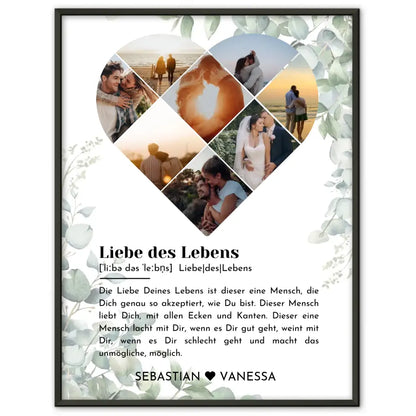 Personalisiertes Poster mit Herz aus Fotos Eukalyptus Liebe Definition Mit 8 Fotos & Namen
