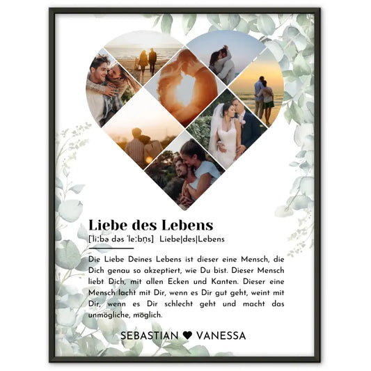 Personalisiertes Poster mit Herz aus Fotos Eukalyptus Liebe Definition Mit 8 Fotos & Namen