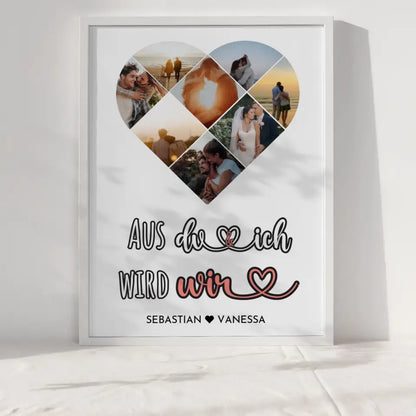 Personalisiertes Poster mit Herz aus Fotos Du & Ich Wir Mit 8 Fotos & Namen
