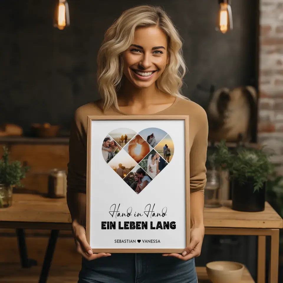 Personalisiertes Poster mit Herz aus Fotos Eigener Text Mit 8 Fotos & Namen & Wunschtext
