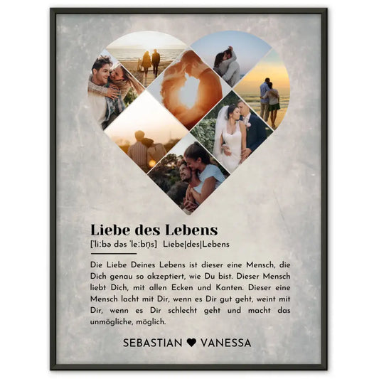 Personalisiertes Poster mit Herz aus Fotos Vintage Liebe Definition Mit 8 Fotos & Namen