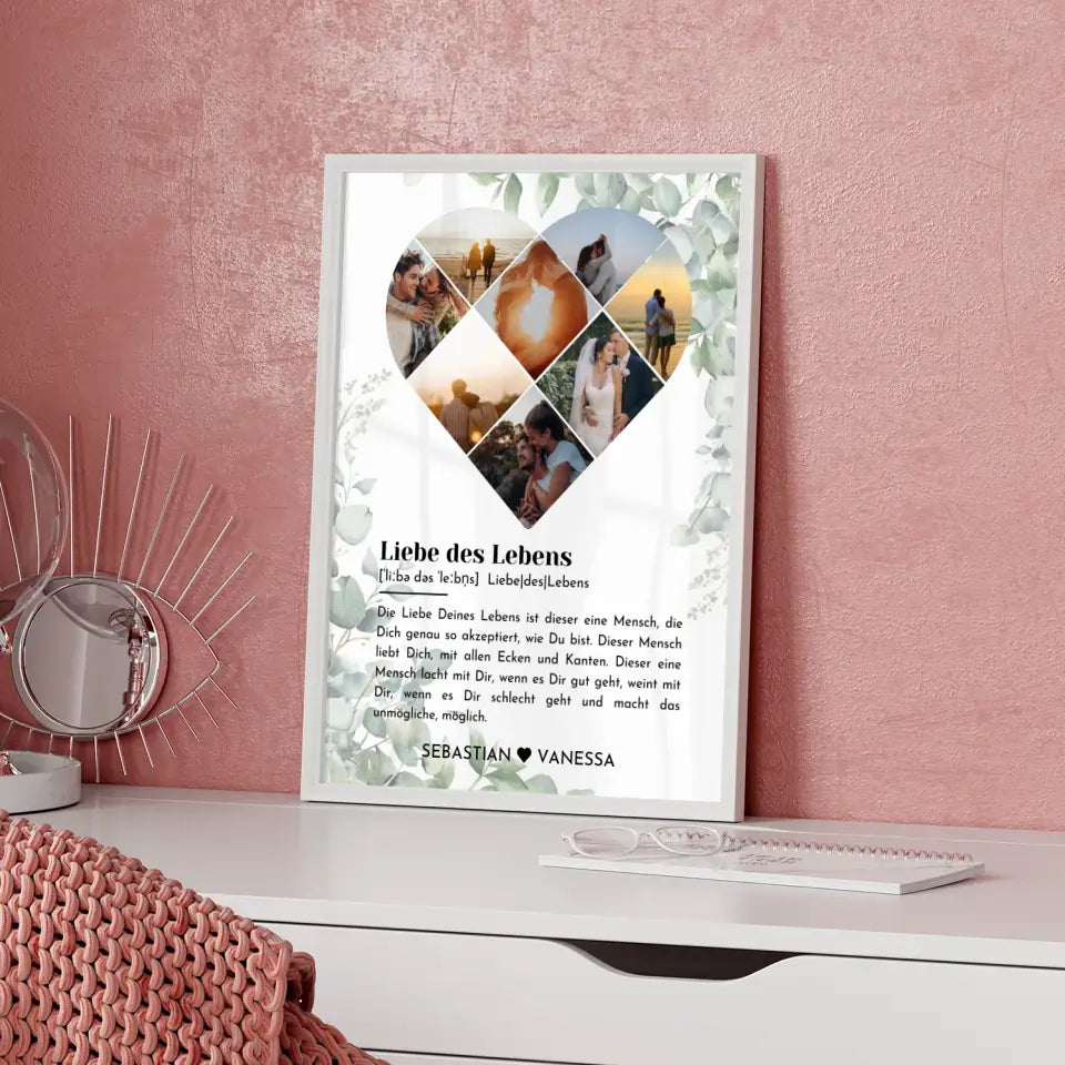 Personalisiertes Poster mit Herz aus Fotos Eukalyptus Liebe Definition Mit 8 Fotos & Namen