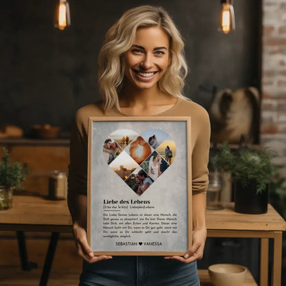 Personalisiertes Poster mit Herz aus Fotos Vintage Liebe Definition Mit 8 Fotos & Namen