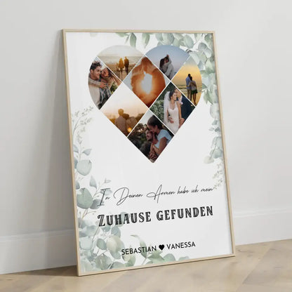 Personalisiertes Poster mit Herz aus Fotos Zuhause Liebe Mit 8 Fotos & Namen