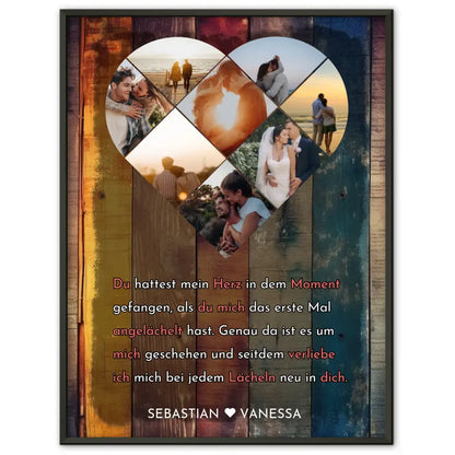 Personalisiertes Poster mit Herz aus Fotos Herzens Moment Bunt Mit 8 Fotos & Namen
