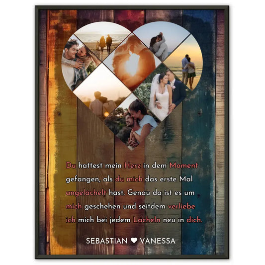Personalisiertes Poster mit Herz aus Fotos Herzens Moment Bunt Mit 8 Fotos & Namen