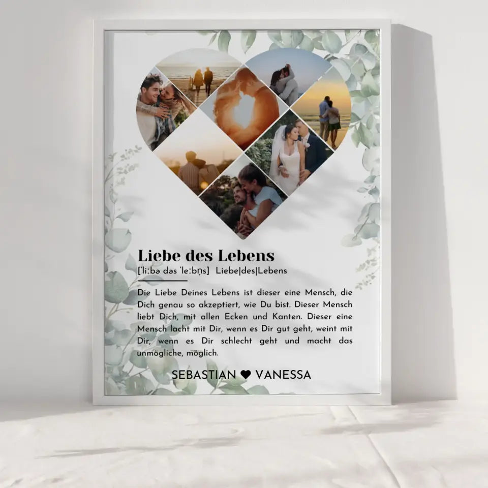 Personalisiertes Poster mit Herz aus Fotos Eukalyptus Liebe Definition Mit 8 Fotos & Namen