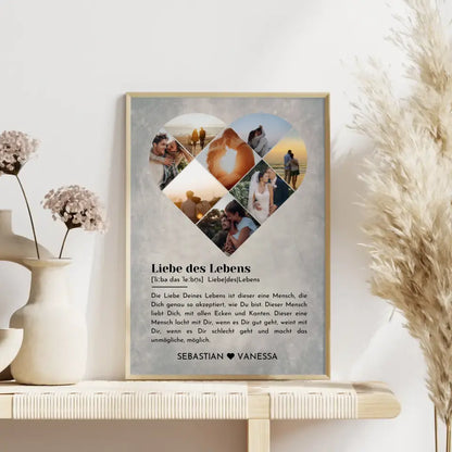 Personalisiertes Poster mit Herz aus Fotos Vintage Liebe Definition Mit 8 Fotos & Namen
