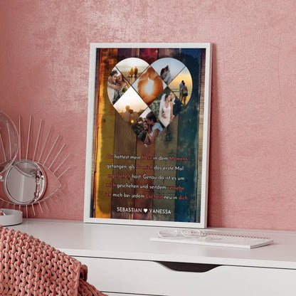 Personalisiertes Poster mit Herz aus Fotos Herzens Moment Bunt Mit 8 Fotos & Namen