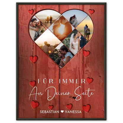 Personalisiertes Poster mit Herz aus Fotos Liebe Herz Holz Stil Rot Mit 8 Fotos & Namen