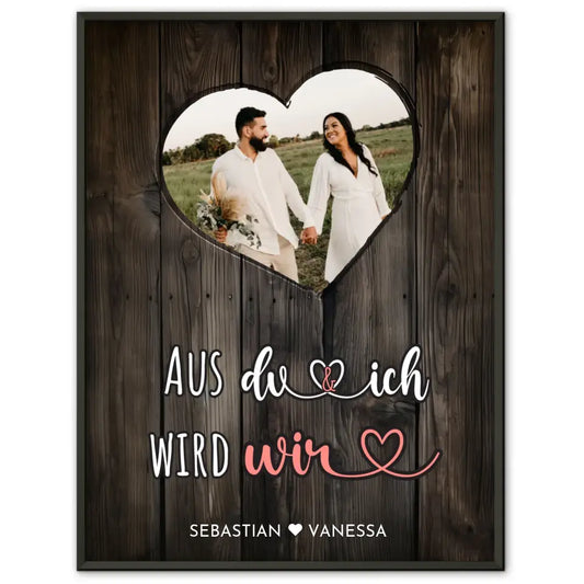 Personalisiertes Herz Poster Du & Ich Wir Holz Stil Braun Mit Foto & Namen