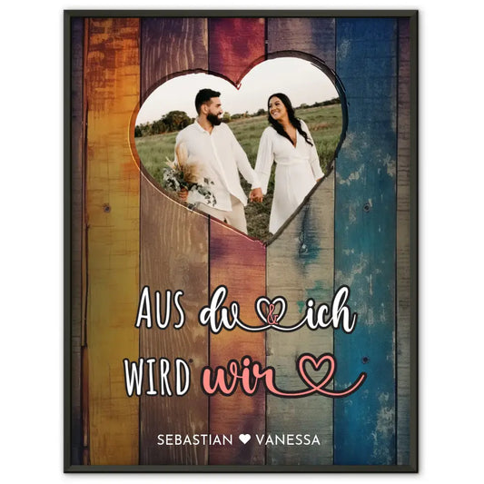 Personalisiertes Herz Poster Du & Ich Holz Stil Bunt Wir Mit Foto & Namen