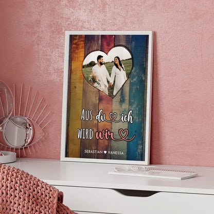 Personalisiertes Herz Poster Du & Ich Holz Stil Bunt Wir Mit Foto & Namen