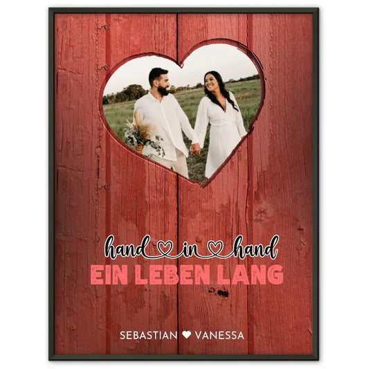 Personalisiertes Herz Poster Holz Stil Rot Du & Ich Wir Mit Foto & Namen