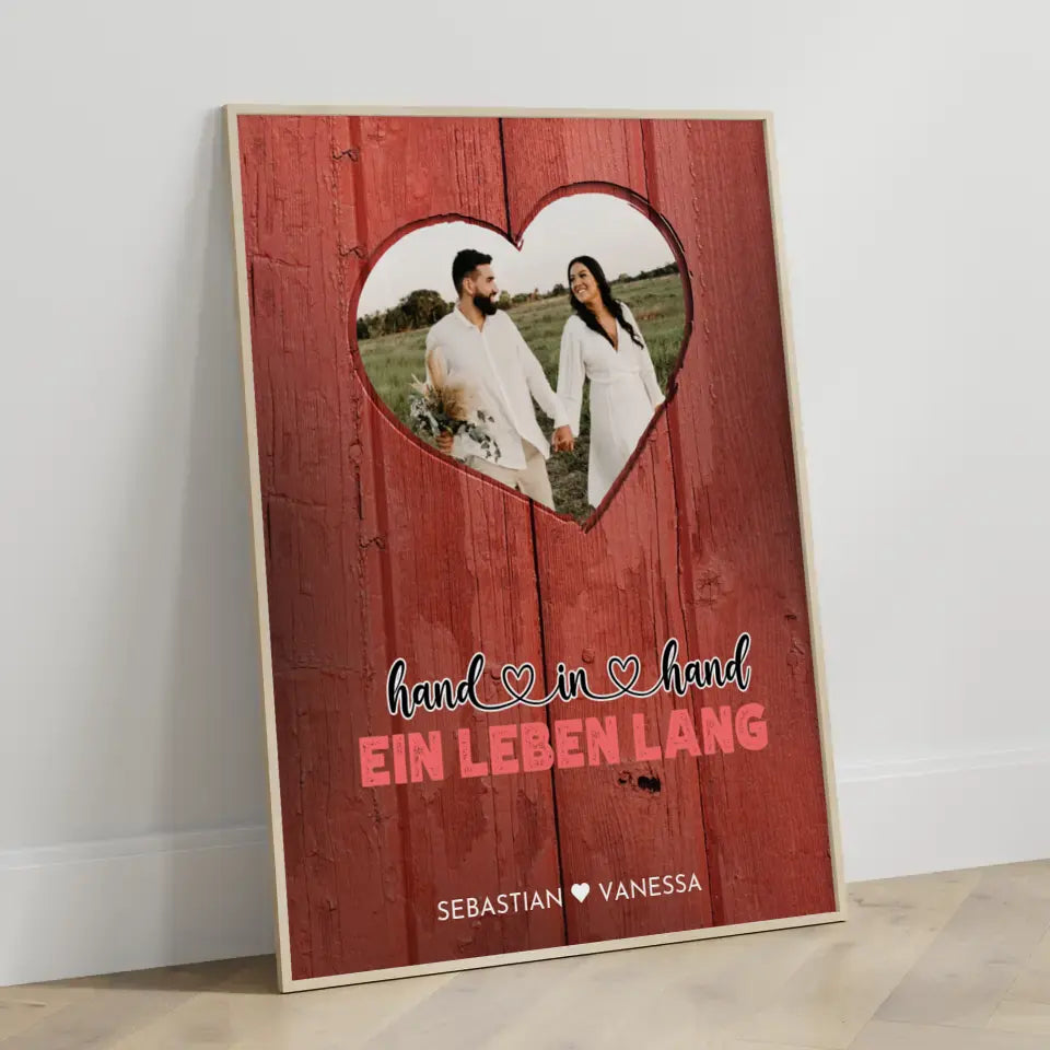 Personalisiertes Herz Poster Holz Stil Rot Du & Ich Wir Mit Foto & Namen