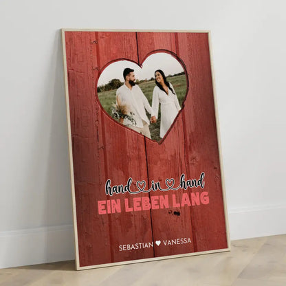 Personalisiertes Herz Poster Holz Stil Rot Du & Ich Wir Mit Foto & Namen