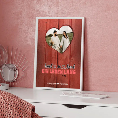 Personalisiertes Herz Poster Holz Stil Rot Du & Ich Wir Mit Foto & Namen