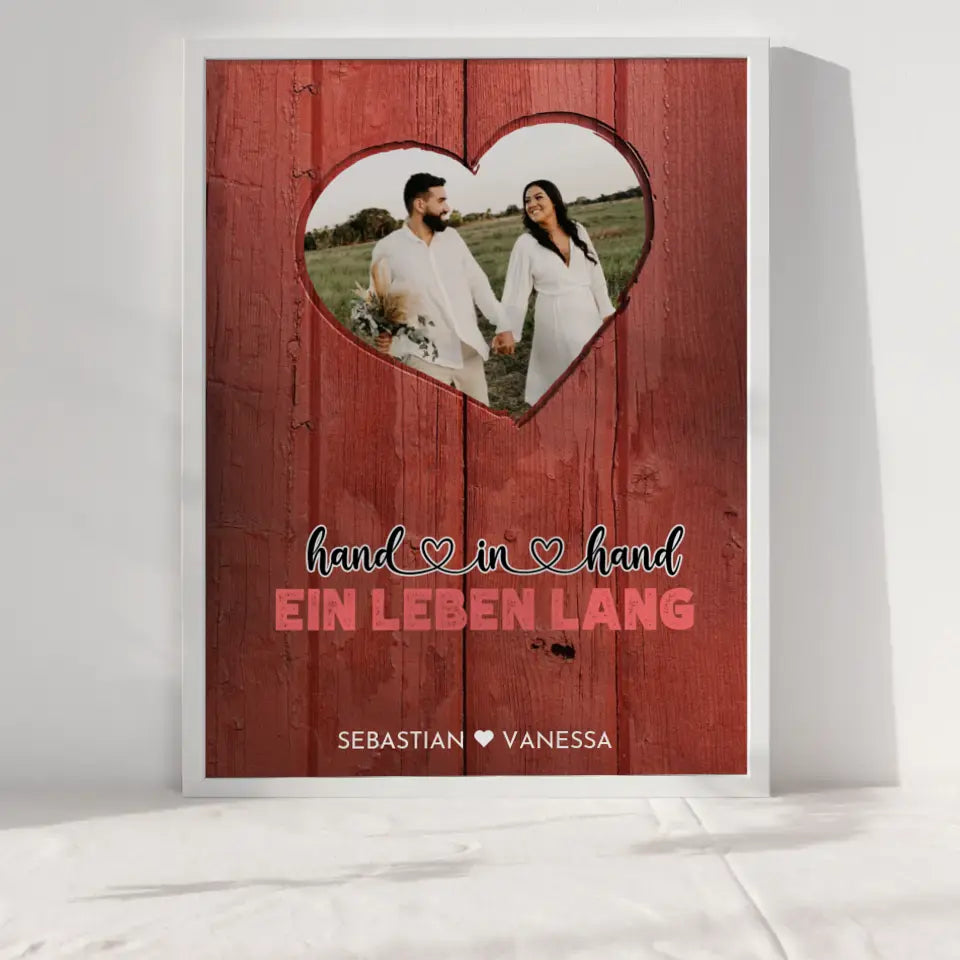 Personalisiertes Herz Poster Holz Stil Rot Du & Ich Wir Mit Foto & Namen