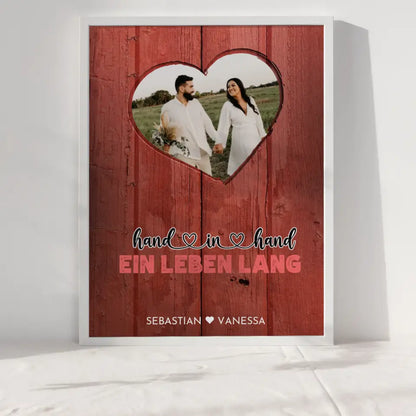 Personalisiertes Herz Poster Holz Stil Rot Du & Ich Wir Mit Foto & Namen