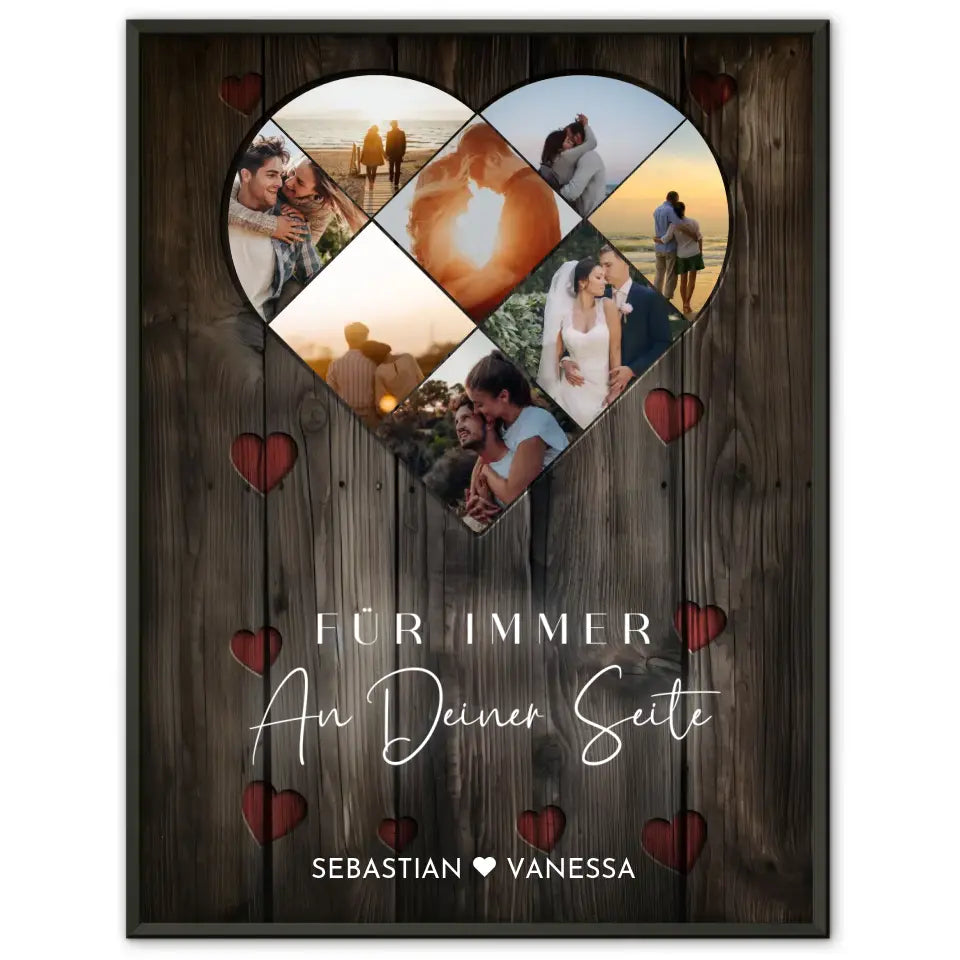 Personalisiertes Poster Paar Herz aus Fotos Eigenes Design Braun Mit 8 Fotos & Namen & Spruch wählbar