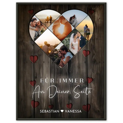 Personalisiertes Poster Paar Herz aus Fotos Eigenes Design Braun Mit 8 Fotos & Namen & Spruch wählbar