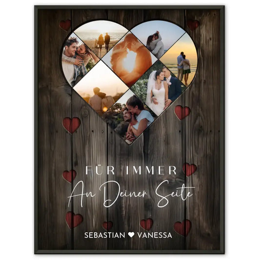 Personalisiertes Poster Paar Herz aus Fotos Eigenes Design Braun Mit 8 Fotos & Namen & Spruch wählbar