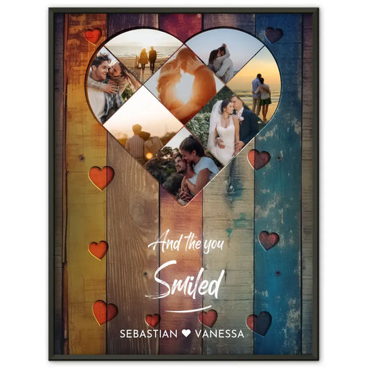 Personalisiertes Poster Paar Herz aus Fotos Eigenes Design Bunt Mit 8 Fotos & Namen & Spruch wählbar
