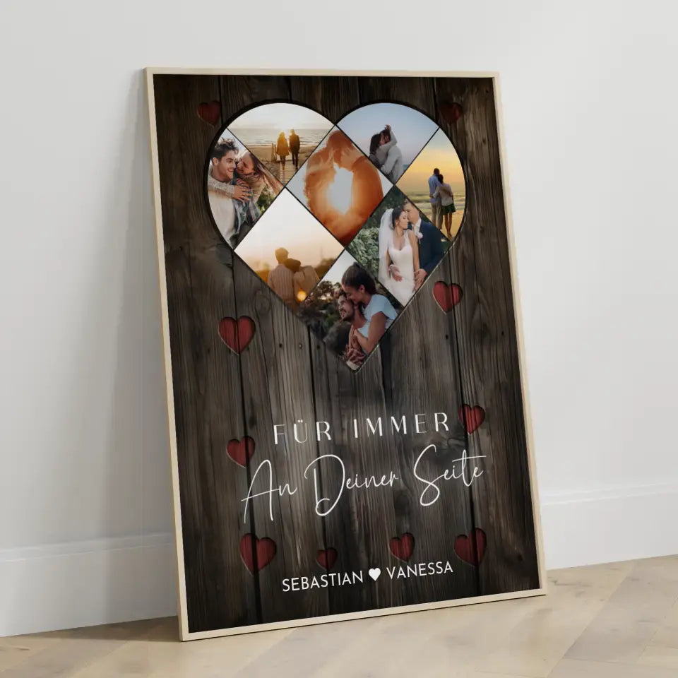 Personalisiertes Poster Paar Herz aus Fotos Eigenes Design Braun Mit 8 Fotos & Namen & Spruch wählbar