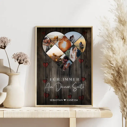Personalisiertes Poster Paar Herz aus Fotos Eigenes Design Braun Mit 8 Fotos & Namen & Spruch wählbar