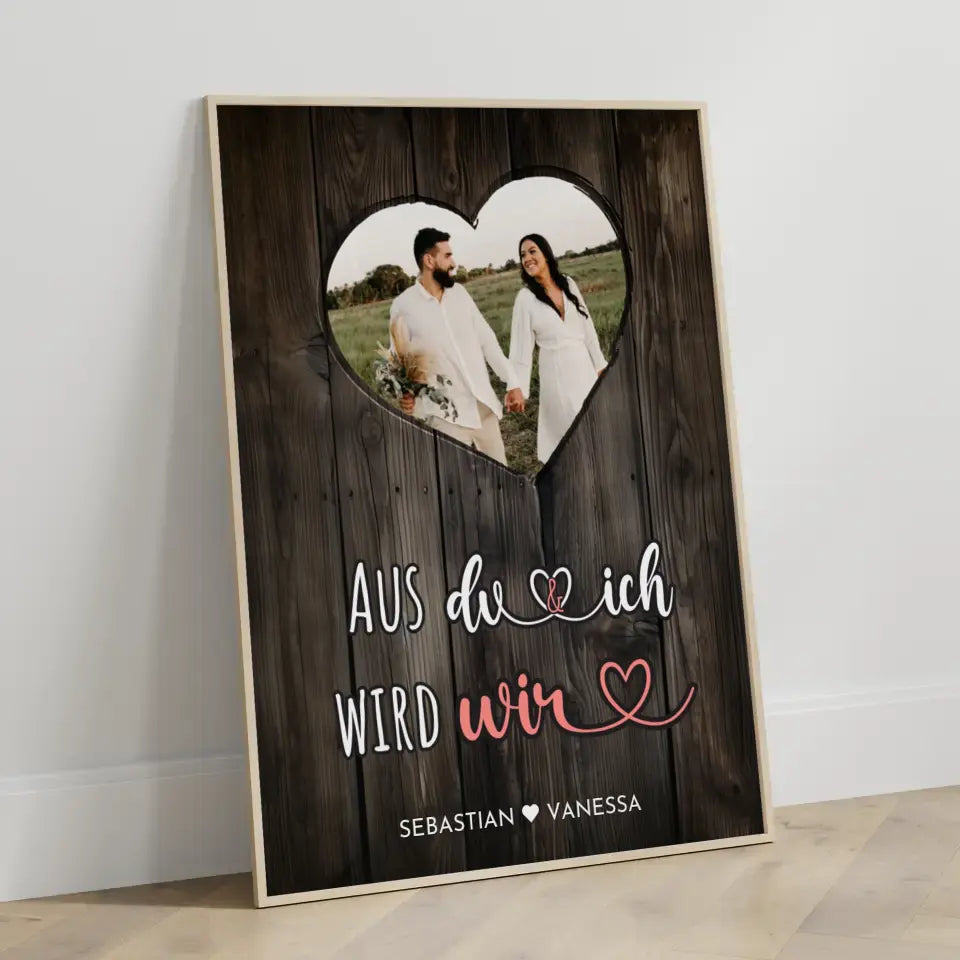 Personalisiertes Poster Paar Herz Poster Eigenes Design Braun Mit Foto & Namen Spruch wählbar