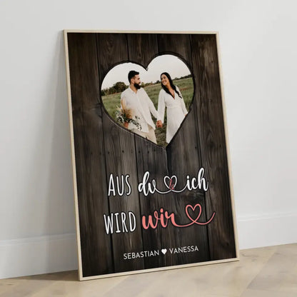 Personalisiertes Poster Paar Herz Poster Eigenes Design Braun Mit Foto & Namen Spruch wählbar