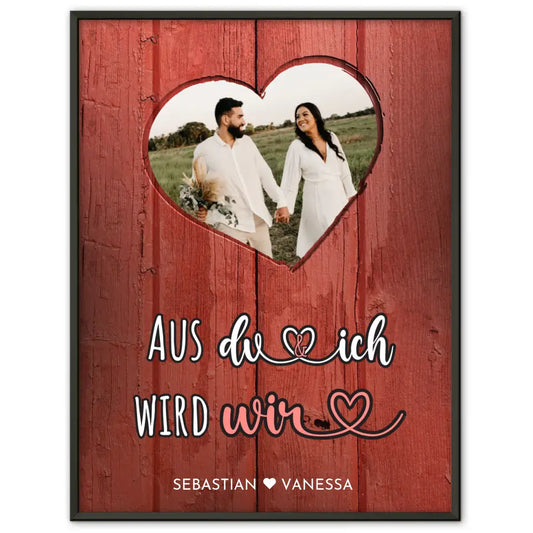 Personalisiertes Poster Paar Herz Poster Eigenes Design Rot Mit Foto & Namen Spruch wählbar